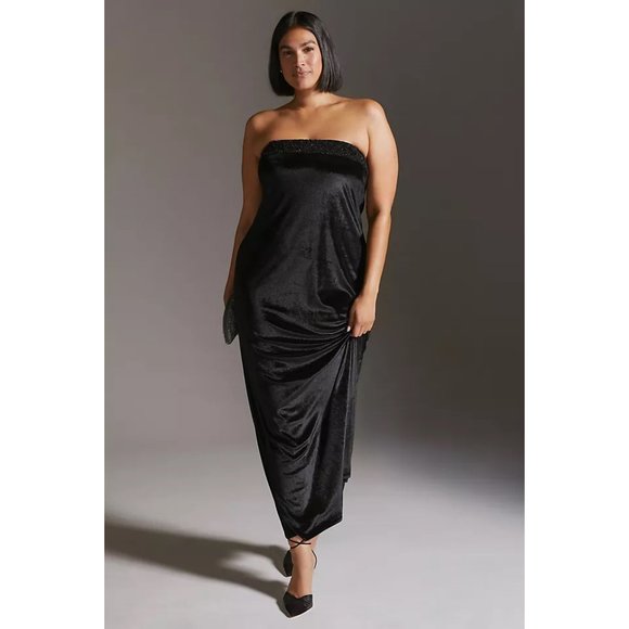 Payal Jain | Strapless Beaded Velvet Column Maxi Gown | NWT - Picture 8 of 11